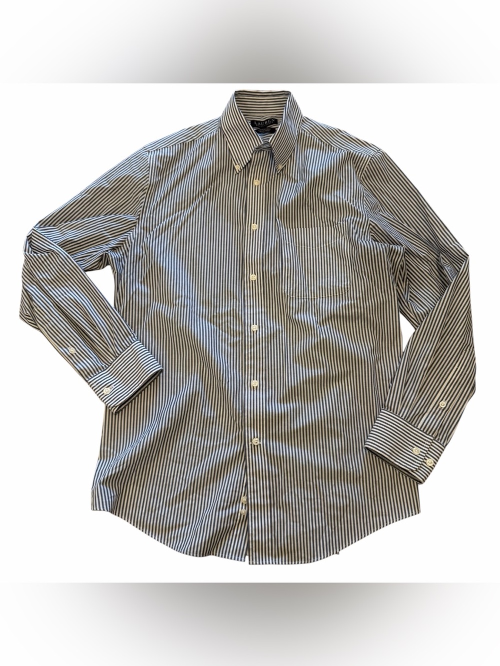 Ralph Lauren Men's Blue and White Stripe Dress Shirt